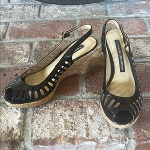 Chinese Laundry Black Peep-Toe Wedges